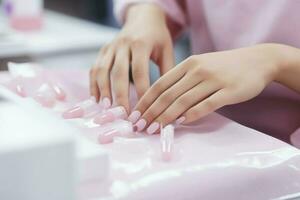 donna ottenere professionale manicure Selezionare. creare ai foto