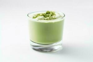 frustato verde tè latte bicchiere. creare ai foto