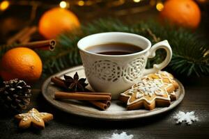 Natale tè o caffè tazza biscotti. creare ai foto