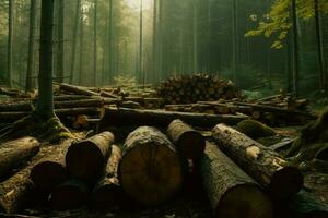 lungo foresta fresa alberi. creare ai foto