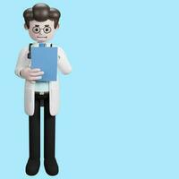 3d interpretazione di un' cartone animato medico carattere. illustrazione di maschio medico.presentazione clip arte. foto