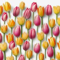 un' superiore Visualizza di un' tulipano giardino. isolato bianca sfondo. ai generato. foto