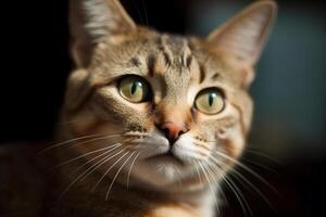 ritratto di il carino gatto fissando. bellissimo gattino guardare profondo. generato ai. foto