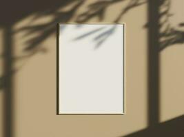 minimo immagine manifesto telaio modello su il parete con finestra ombra e le foglie foto