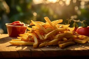 francese patatine fritte con ketchup. ai generato foto