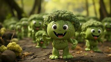 broccoli avere viso, mani e piedi a piedi fatto di ai generativo foto