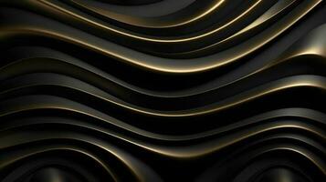 nero lusso astratto sfondo con Linee e onde d'oro elegante struttura fondale generativo ai. foto