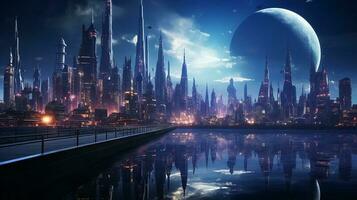 foto-realistica cyberpunk metropolitano città nel il notte ai generato foto