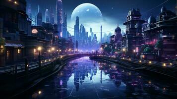 foto-realistica cyberpunk metropolitano città nel il notte ai generato foto
