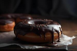 cioccolato ciambella con spruzzatori. ai generativo foto