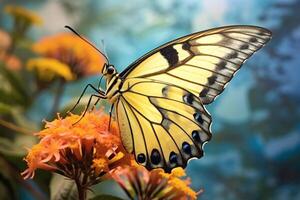 farfalla papilio macaone su un' fiore. ai generativo foto