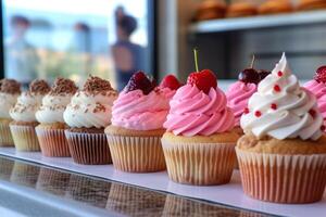 colorato cupcakes su Schermo nel un' forno. ai generativo foto