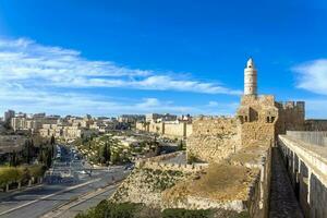 panoramico orizzonte Visualizza di Gerusalemme e arabo e ebraico Quartiere vicino storico centro foto