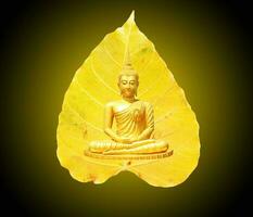 Budda statua, meditazione e un' luminosa giallo bodhi foglia come sfondo visakha bucha giorno concetto. foto