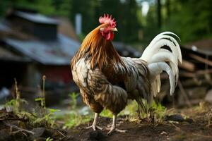 domestico Gallo su un' naturale azienda agricola. generativo ai foto