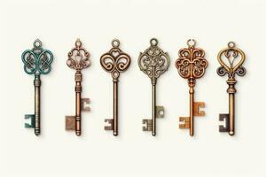 grande collezione di sagome di retrò chiavi di diverso stili. generativo ai foto
