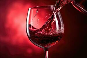 rosso vino essere versato nel bicchiere di vino. generativo ai foto