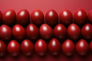 Pasqua rosso colorato uova su rosso sfondo. generativo ai foto