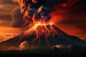 vulcano eruzione scenario sfondo. generativo ai foto