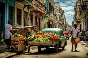 frutta su un' strada nel l'Avana, Cuba. generativo ai foto