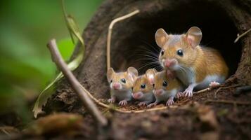 mamma topo con sua bambini carino immagine generativo ai foto