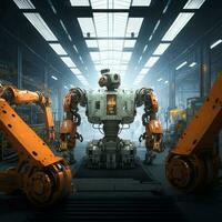 robot Lavorando nel un industriale fabbrica. generativo ai foto