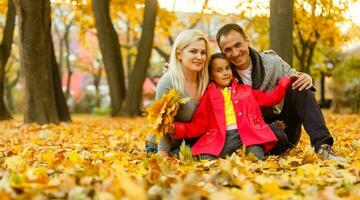 famiglia nel il autunno parco, foresta. foto