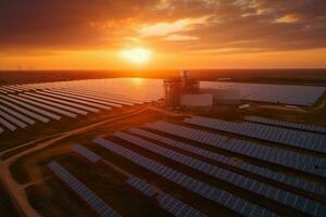 nuovo energia solare fotovoltaico pannelli sotto mattina sole generativo ai foto