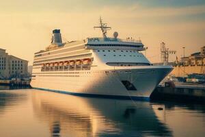 crociera nave a Alba nel il porta di las palmas de nonna canaria, canarino isole, Spagna generativo ai foto