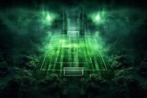 pieno notte calcio arena nel luci generativo ai foto