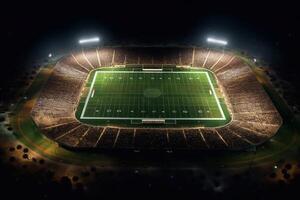 pieno notte calcio arena nel luci generativo ai foto