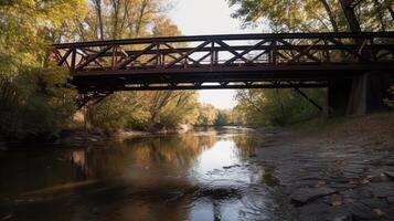 un' ponte spanning un' fiume. generativo ai foto