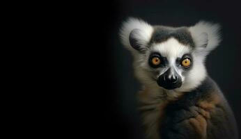 lemure su un' nero sfondo con spazio per copia. ai generato foto