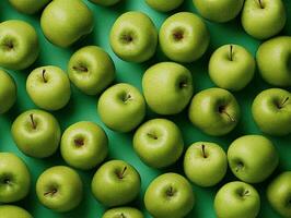 maturo verde Mela frutta. modello a partire dal fresco verde mele , piatto posare superiore Visualizza olio la pittura. ai generato foto