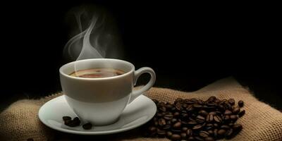 caldo caffè tazza e caffè semi. sfondo sfondo foto