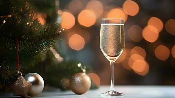 bicchiere di Champagne. Natale notte, nuovo anno vigilia. ai generato Immagine foto