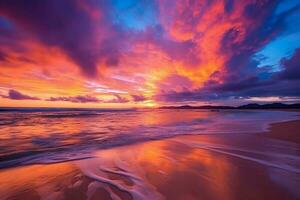 bellissimo tramonto cielo e oceano spiaggia, generativo ai foto