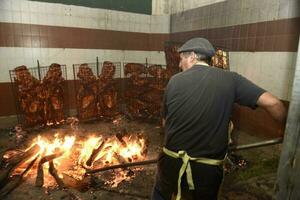 gaucho arrosto barbecue, salsiccia e mucca costole, tradizionale argentino cucina, patagonia, argentina. foto