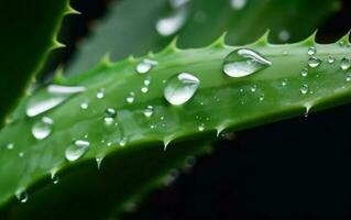 acqua gocce su un' aloe foglia. ai, generativo ai foto