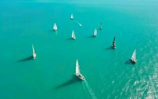 yachts nel il chiaro azzurro mare a alba. ai, generativo ai foto