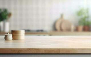 di legno barattoli su un' di legno tavolo nel il cucina. ai, generativo ai foto