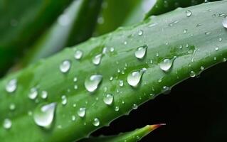 acqua gocce su un' aloe foglia. ai, generativo ai foto