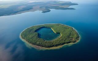 un isola con un' laguna nel il mezzo di oceano. ai, generativo ai foto