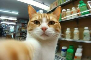 gatto autoscatto supermercato adorabile. creare ai foto