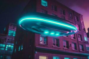 ufo neon nave. creare ai foto