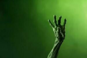 verde zombie mano. creare ai foto