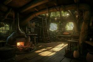 Hobbit interno Casa luce. creare ai foto