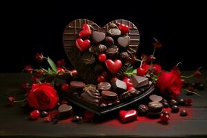 San Valentino giorno cioccolata con fiori. creare ai foto