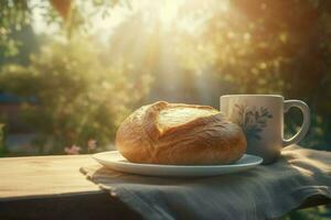 caldo cioccolato boccale mattina. creare ai foto