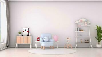 interno infantile casa design. minimalista vivente camera decorazione. ai generato. foto